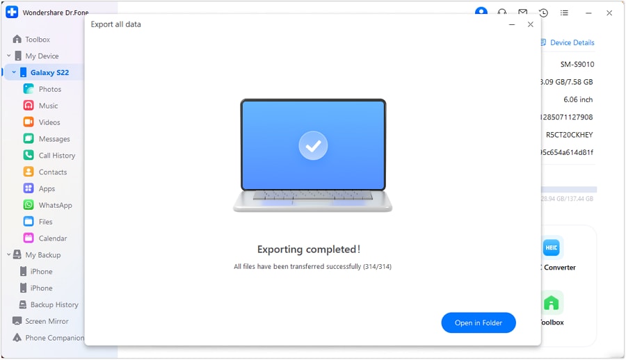 conclude exporting android data